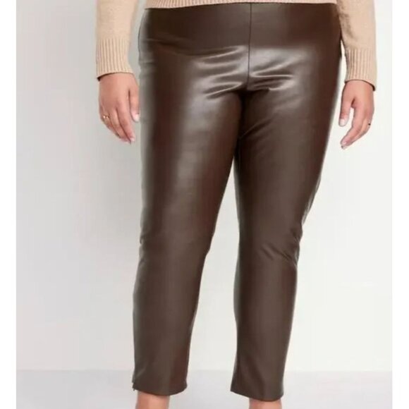 Old Navy Brown Faux Leather Extra High-Rise Skinny Pants For Women Size 28 - Picture 1 of 6